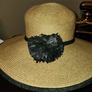 August Hat tan black floral band hat O/S